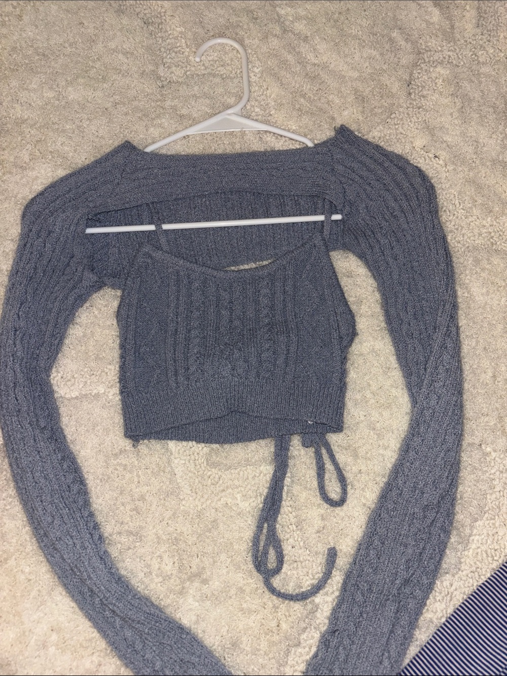 Edikted Gray Ribbed Off-the-Shoulder Cropped Sweater Set